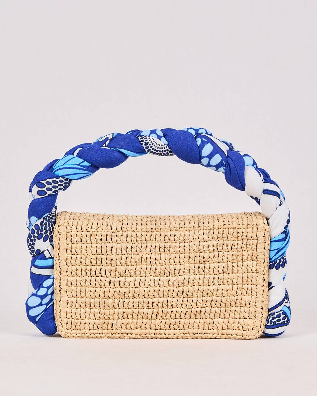 Sac VINA en raphia et wax bleu roi, porté épaule structuré et raffiné, vue de dos